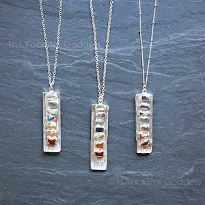 Selenite Necklace, Silver Selenite Necklace, Silver Chakra Necklace, Chakra Necklace, 7 Chakra Necklace, 7 Chakra Jewelry