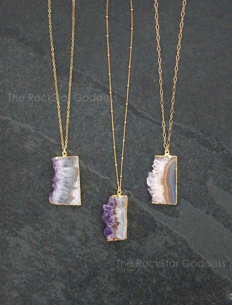 Gold Amethyst Necklace / Amethyst Stalactite / Amethyst Jewelry / February Birthstone 