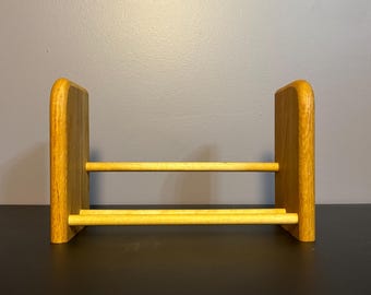 Vintage Solid Oak Magazine Rack: Mid Century Modern Desk Organizer