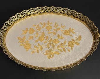 Vintage Gold Filigree Vanity Tray | Mid Century Hollywood Regency Decor