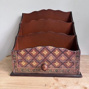Vintage Desk Organizer with Drawer | Wooden Letter Holder & Mail Sorter
