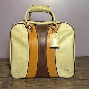 Vintage Ajay Bowling Ball 60&#39;s 70s Tan and Brown with Stand