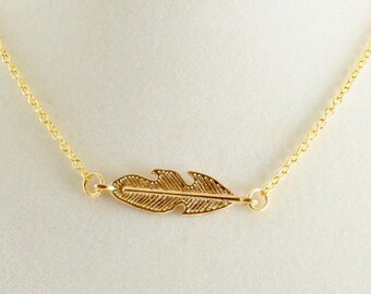 Dainty Gold Feather Necklace, Gold Feather Choker, Dainty Necklaces, Gold Feather, Choker Necklaces