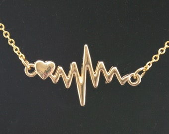 Heart Beat Necklace, Gold Heartbeat Necklace, Gift for a Nurse, EKG Necklace, Gift for a Doctor