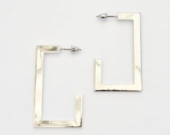 Silver Rectangle Earrings, Silver Plate Geometric Earrings, "C" Earrings, Square Earrings, Minimalist Earrings, Post Earrings, Stud Earrings