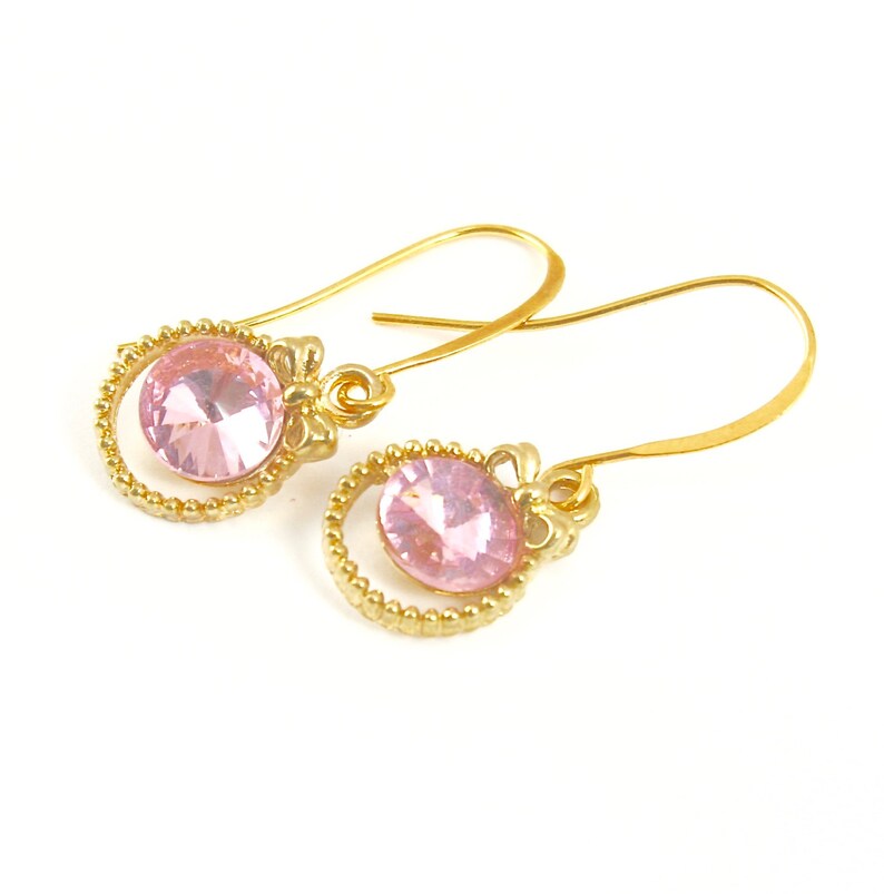 Pink Rhinestone Bow Earrings Gold Bow Earrings Bridal Etsy