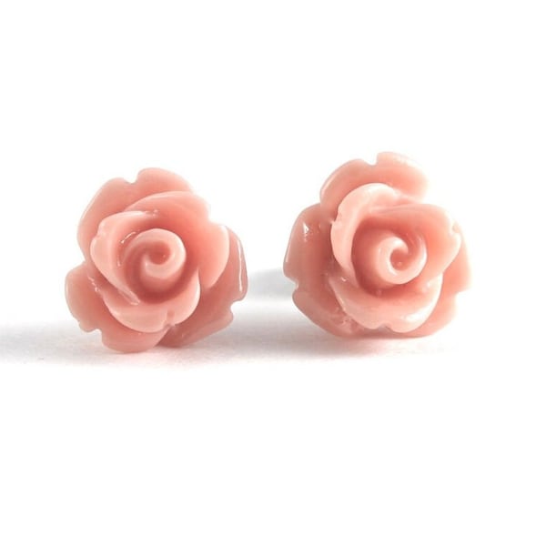 Tiny Coral Rose Earrings, Bridesmaids Gift