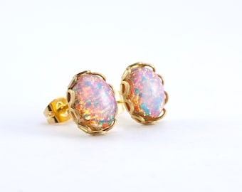 Harlequin Opal Stud Earrings, Tiny Fire Opal Earrings, Faux Opal Post Earrings, Hypoallergenic Opal Earrings