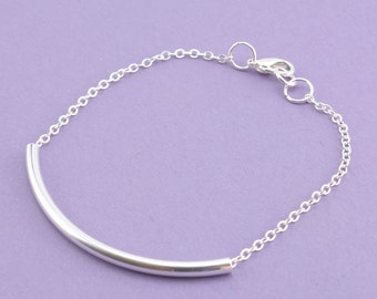 Simple Silver Tube Bracelet, Silver Chain Bracelet, Stacking Bracelet, Under 10 Dollars