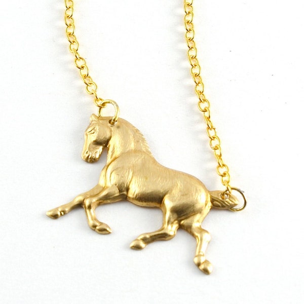 Tiny Gold Horse Necklace, Trotting Horse Necklace