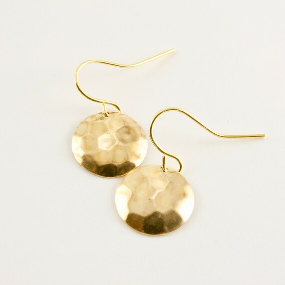 Hammered Disc Earrings Hammered Brass Geometric Jewelry Modern