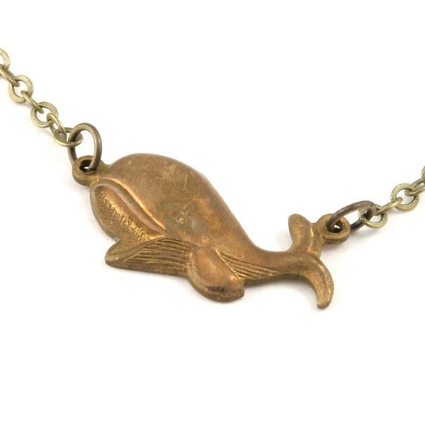 Save the Whales, Boho Whale Necklace, Vintage Brass Whale, Tiny Whale Pendant, Save the Whales