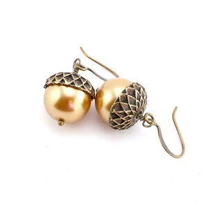 Acorn Earrings, Golden Champagne Pearl Earrings, Wedding Earrings image 2