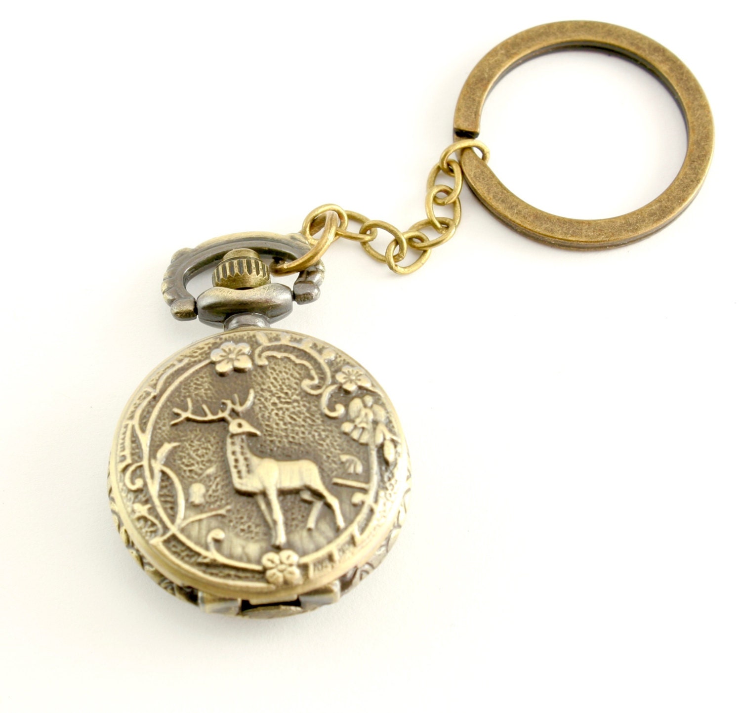 Deer Stag Pocket Watch Buck Watch Keychain Antique Brass Etsy