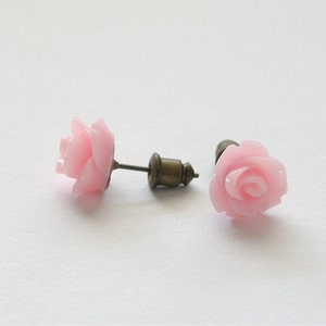 Tiny Soft Pink Rose Earrings, Under 5 Dollars, Bridesmaid Gift image 2