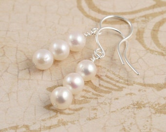 Pearl Earrings, String of Pearls Earrings, Mother's Day Gift, Bridesmaid Gift, Under 20  dollars