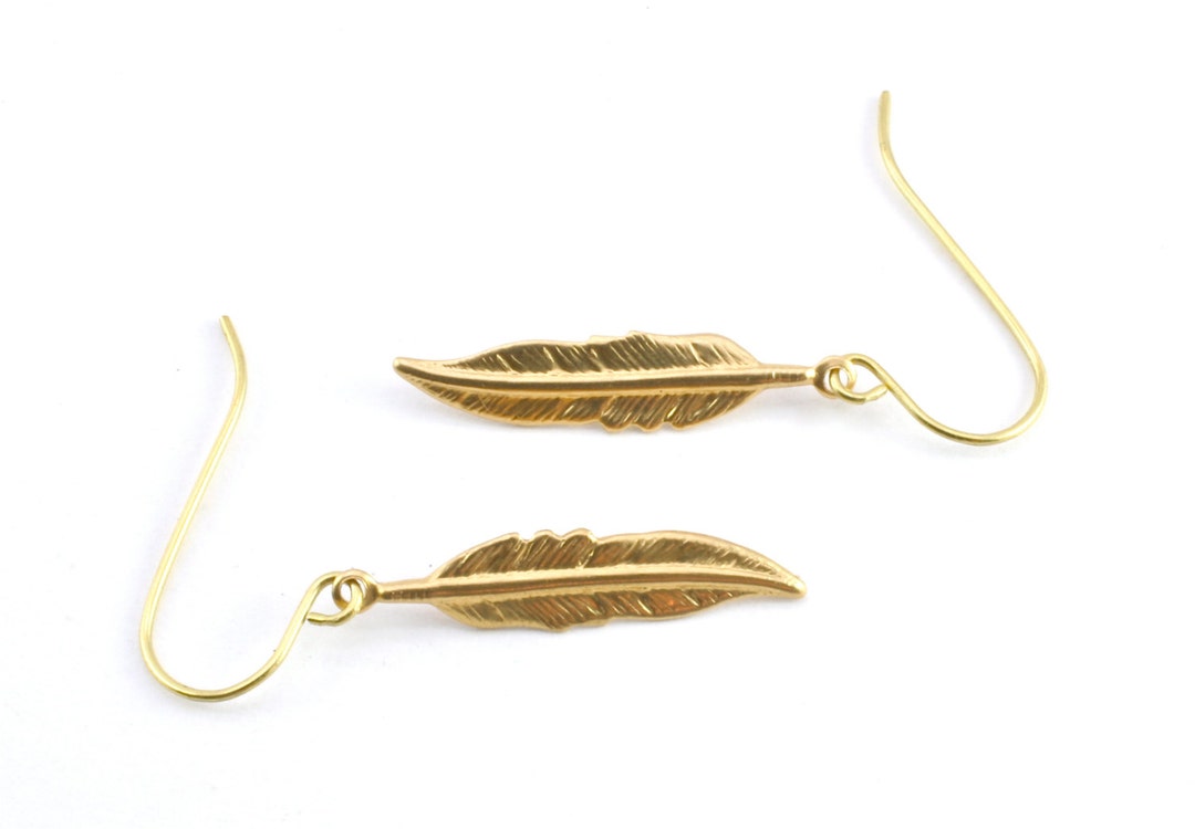 Tiny Gold Feather Earrings Golden Feather Bird Earrings Etsy