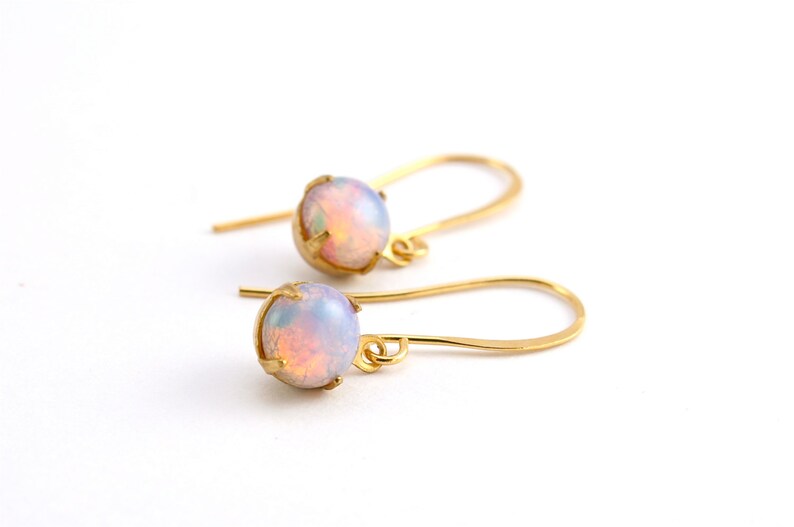 Opal Earrings, Vintage Fire Opal, Harlequin Opal, October Birthstone, Harlequin Opal Earrings image 1