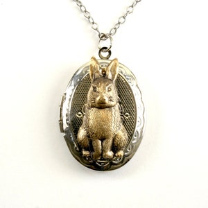 Rabbit Locket, Antiqued Gold Bunny Keepsake Oval Locket Necklace, Silver Locket, Oval Lockets, Native Sisters image 1