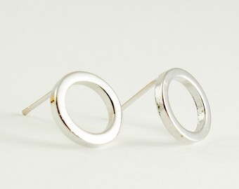 Silver Circle Stud Earrings, Silver Ring Post Earrings, 9mm (3/8") x 9mm (3/8"),