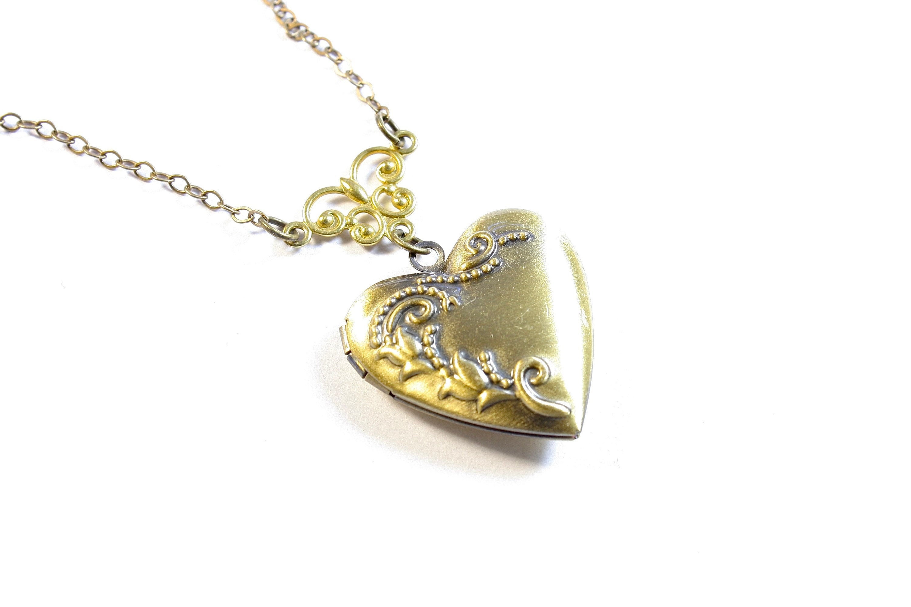 Sweetheart Locket Necklace. Floral Heart Locket Pendant
