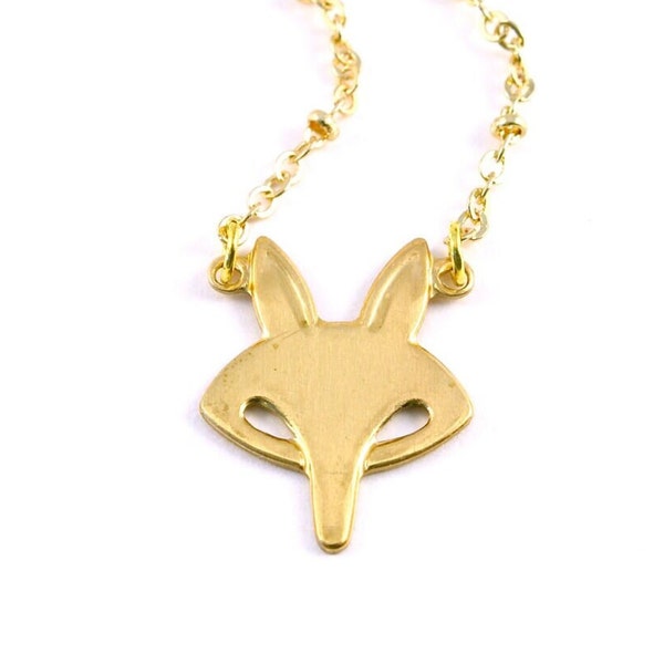 Dainty Fox Necklace, Retro Fox Necklace, Little Brass Fox, Gold Fox