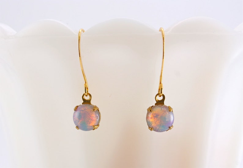 Opal Earrings, Vintage Fire Opal, Harlequin Opal, October Birthstone, Harlequin Opal Earrings image 3