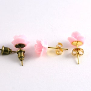 Tiny Soft Pink Rose Earrings, Under 5 Dollars, Bridesmaid Gift image 3