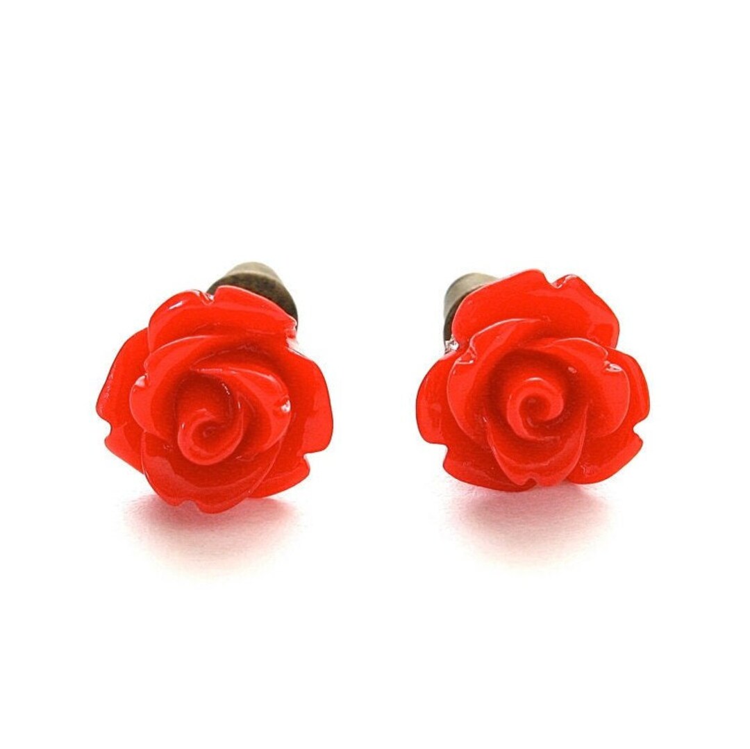 Tiny so Red Rose Earrings Under 5 Dollars Christmas Red - Etsy