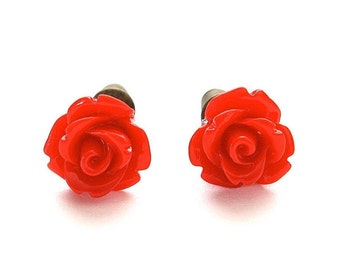 Tiny So Red Rose Earrings, Under 5 Dollars, Christmas Red, Gift for Her