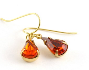 Vintage Madeira Topaz Earrings, Vintage Rhinestone Earrings, November Birthstone Earrings