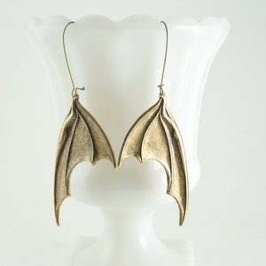 Large Antiqued Brass Bat Wing Earrings, Dragons Wings Earrings, Neo Victorian Gothic Earrings, Large Vampire Wing Earrings image 3