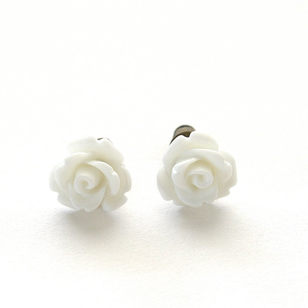 Tiny Pure White Rose Earrings White Wedding Earrings Stud