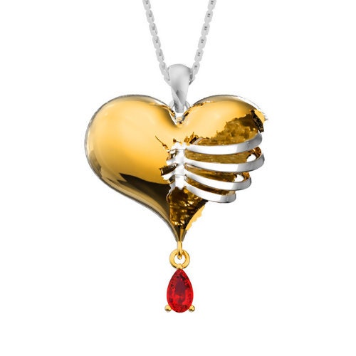 Gold Heart Necklace Anatomical Heart 