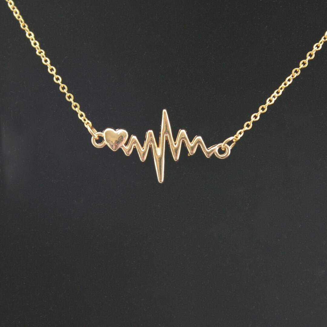 Heart Beat Necklace, Gold Heartbeat Necklace, Gift for a Nurse, EKG