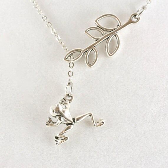 Tiny Frog Necklace, Lariat Necklace, Woodland Jewelry, Nature Inspired Jewelry