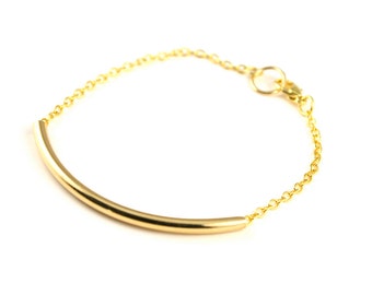 Simple Gold Tube Bracelet, Gold Chain Bracelet, Stacking Bracelet, Under 10 Dollars