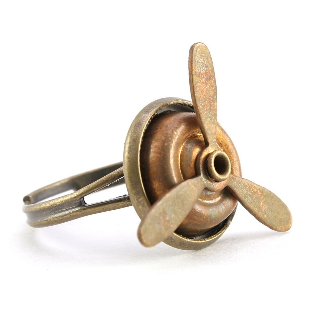 Steampunk Ring, Spinning Propeller Ring, Aviation Jewelry, Helicopter