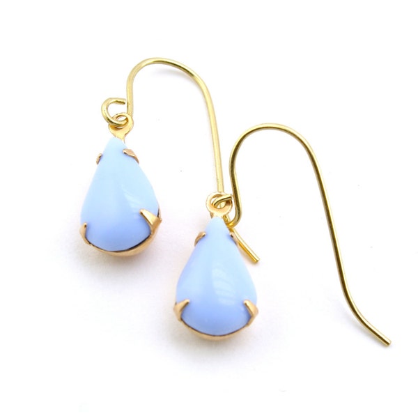 Blue Teardrop Earrings, Vintage Glass Earrings, Opaque Light Blue Earrings, Wedding Earrings, Baby Blue Teardrop Earrings
