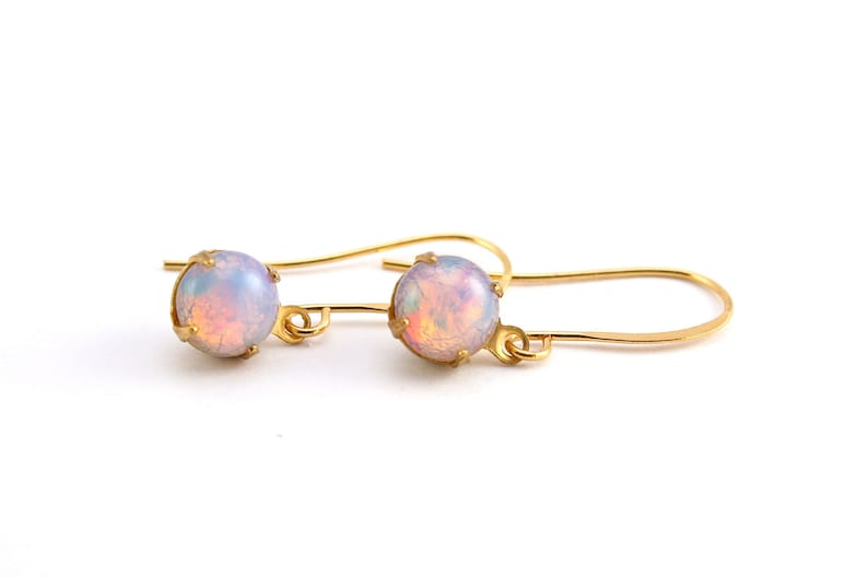 Opal Earrings, Vintage Fire Opal, Harlequin Opal, October Birthstone, Harlequin Opal Earrings image 2
