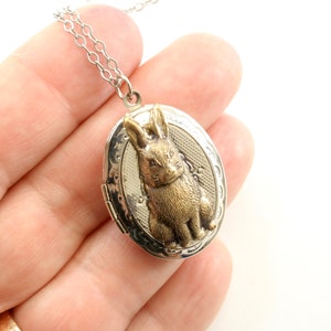 Rabbit Locket, Antiqued Gold Bunny Keepsake Oval Locket Necklace, Silver Locket, Oval Lockets, Native Sisters image 5