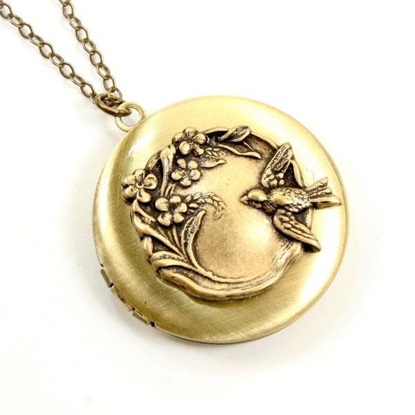 Sparrow in the Garden Locket Necklace, Bird locket, Floral Locket, Spring Locket, Mother's Day Gifts, Easter Gifts