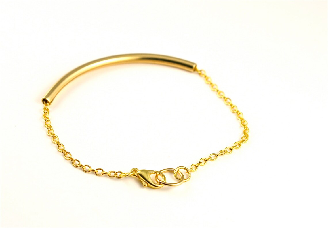 Simple Gold Tube Bracelet Gold Chain Bracelet Stacking Etsy