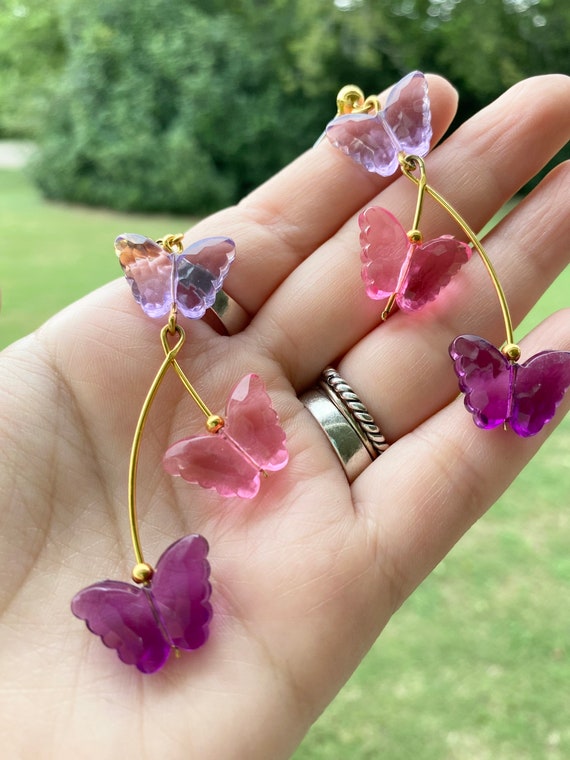 True vintage plastic butterfly dangle earrings