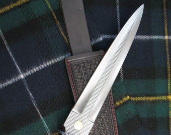 Celtic Deer Antler Crown End Long Dagger with Celtic Knot Tooled Sheath