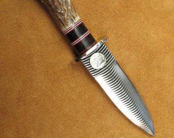 Small Dagger Knife with Deer Antler Crown End Scagel Style  Handle