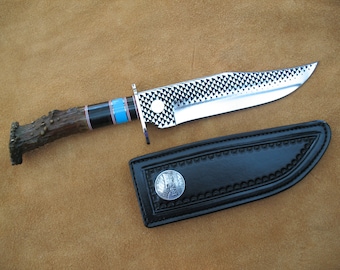Bowie Knife with Sky Blue Turquoise  and Ebony Spacers Crown End Handle