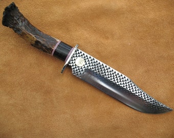 Bowie Knife with Ebony Spacer  Nickel Silver Guard and Crown End Handle