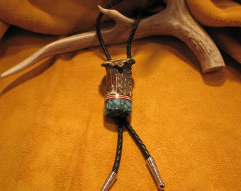 Bolo Tie by Forrest Forge, Deer Antler, Turquoise, Unisex Design