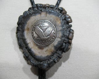 Bolo Tie by Forrest Forge, Antler Button with Flying Eagle Coin